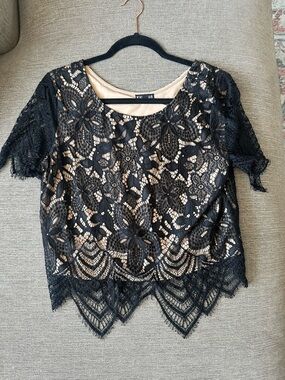 Express Black Lace Overlay Top with Nude Lining